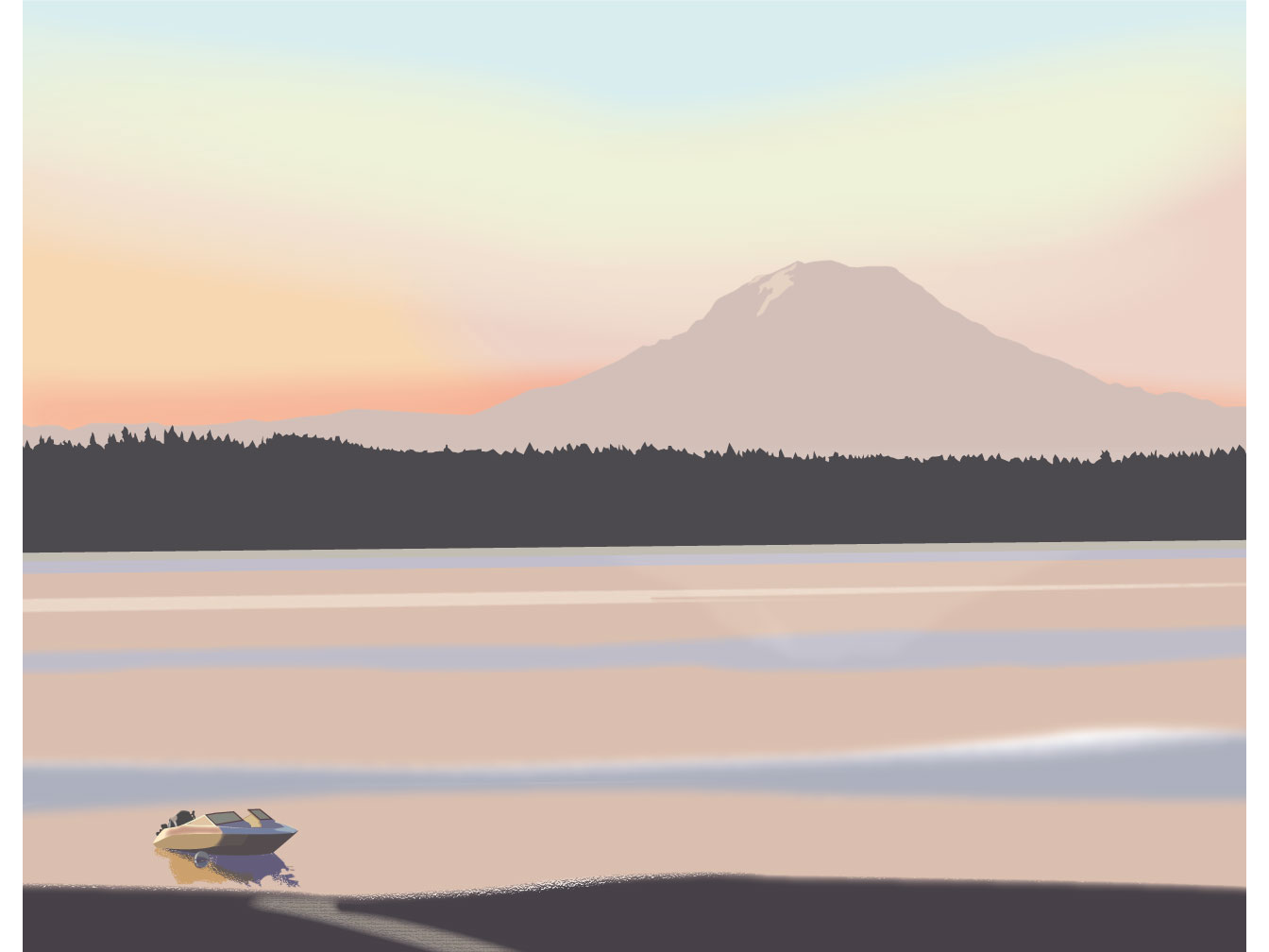 Mt. Rainier vector illustration over Puget Sound